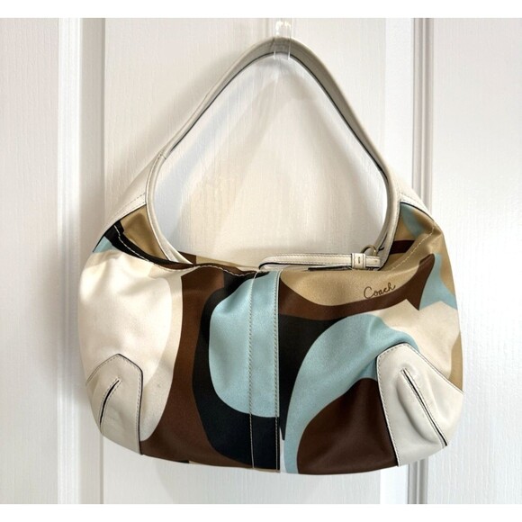 COACH Soho Abstract Print Hobo Bag 10781 Multicolor Nylon Leather Y2K